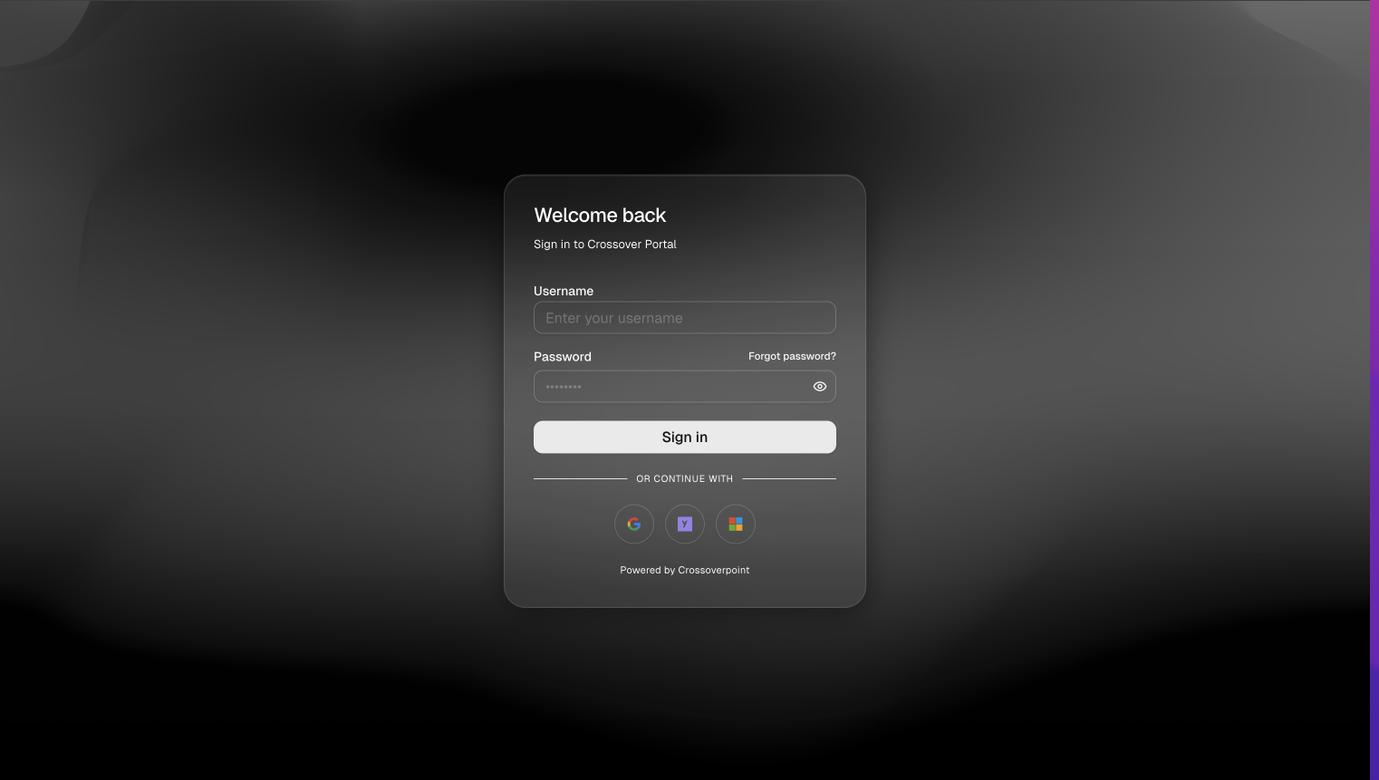 Crossover Point Admin Portal: login
