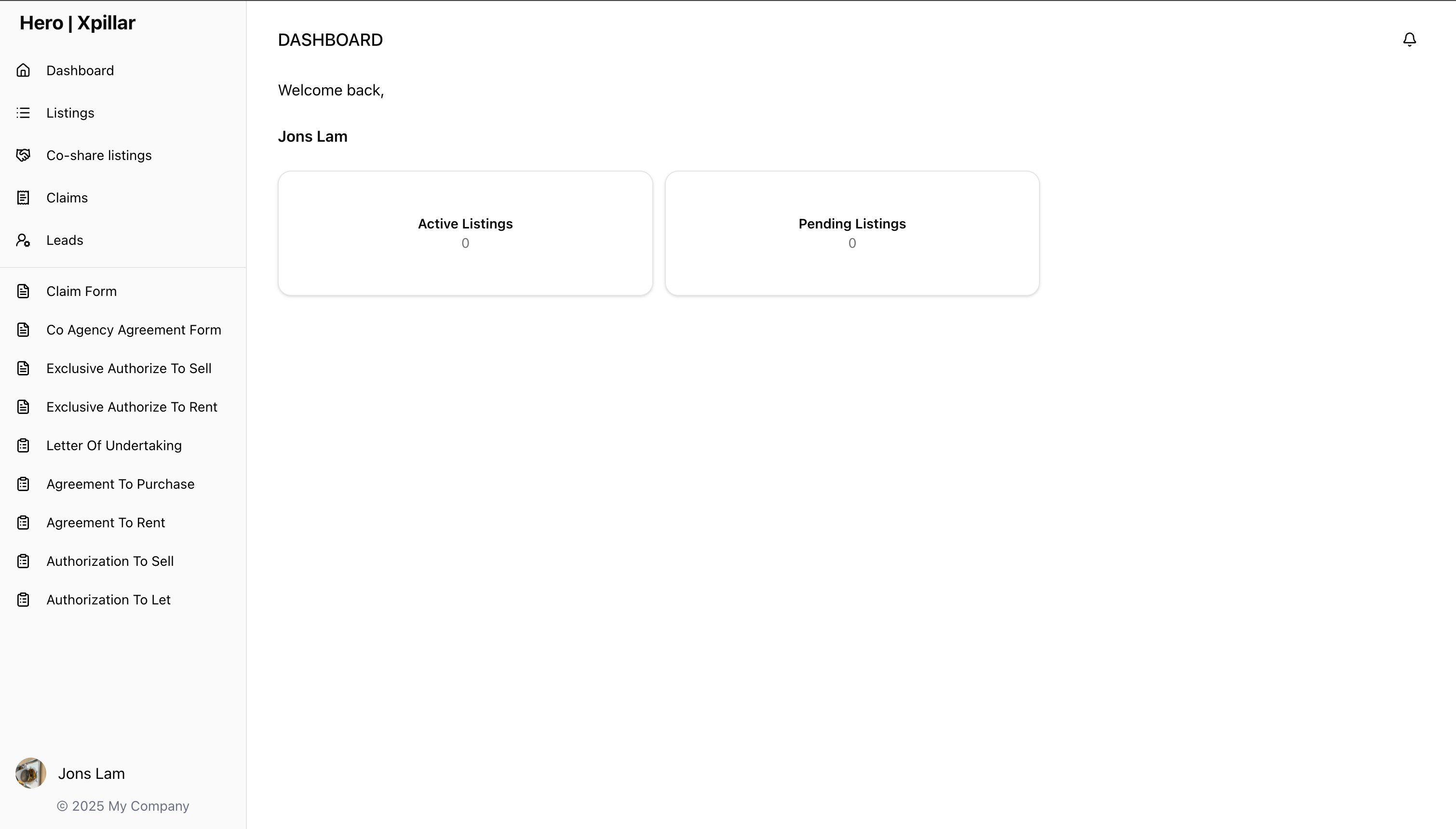 Xpillar Hero Agent Portal: dashboard